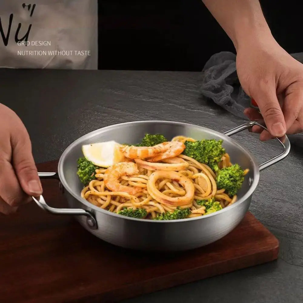 Stainless Steel Seafood Rice Pot Dry Pots with Handle Home Cooking Paella Pan Picnic Snack Plates Cookware Saucepan for Kitchen