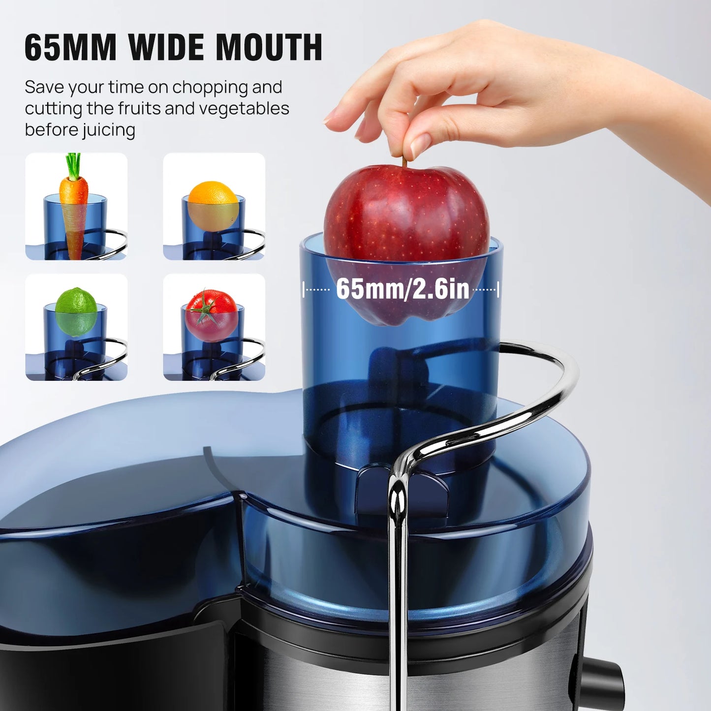 BRIEFNESS Juicer Centrifugal Juicer Machines Whole Fruit Vegetable 500W 65mm Wide Mouth 2 Speed 500ml Efficient Juice Maker