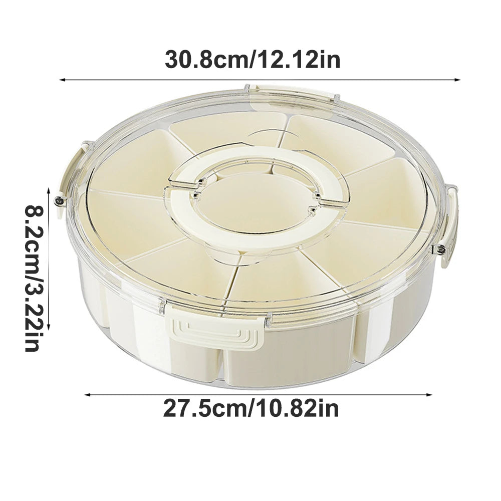 Divided Rotating Serving Tray with Lid & Handle Portable Snackle Box for Fruits Snacks Veggie Charcuterie Clear Snack Organizer
