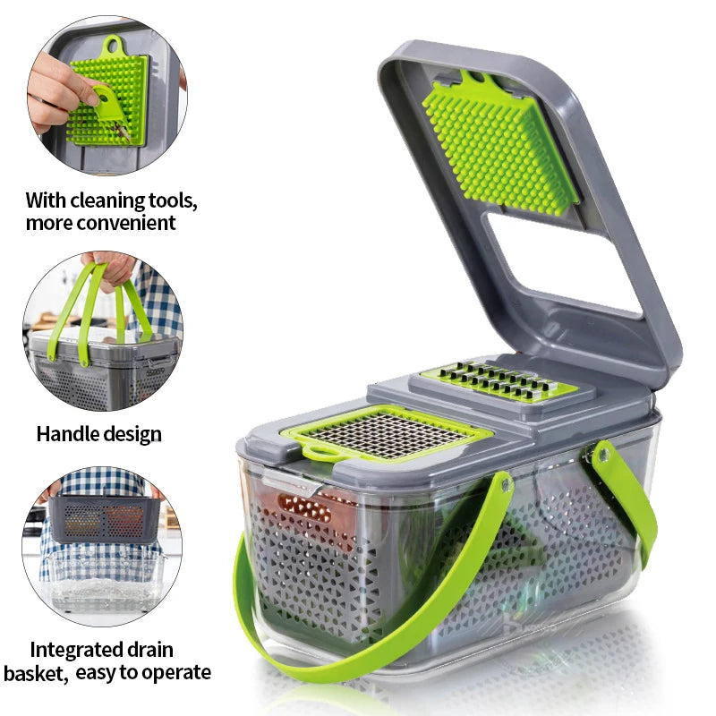 Vegetable Chopper Multifunctional Vegetable Cutter Shredders Slicer with basket Potato Onion Chopper Carrot Grater Slicer