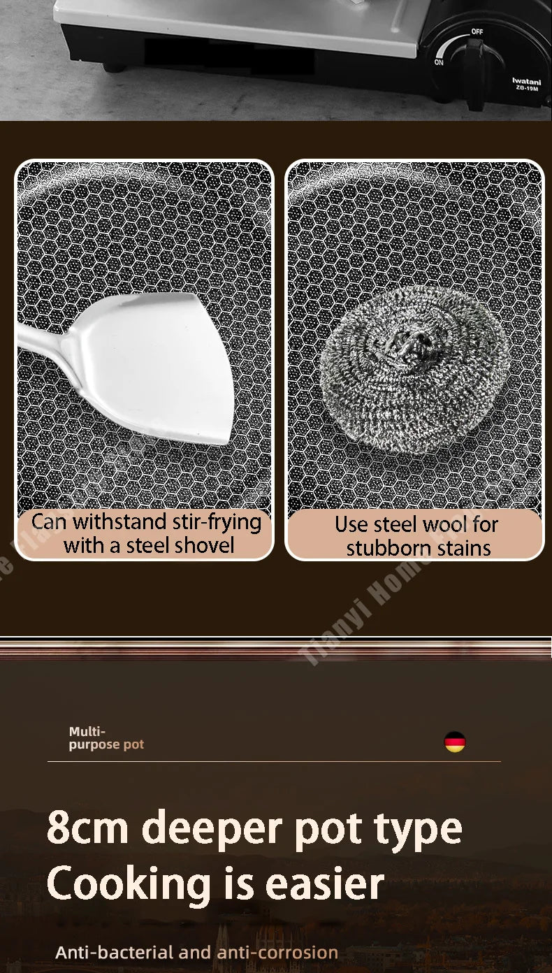 316 Stainless Steel Frying Pan Wok Non-stick Cooking Honeycomb Steak Gas Stove Pot Induction General Saucepan Kitchen Cookware