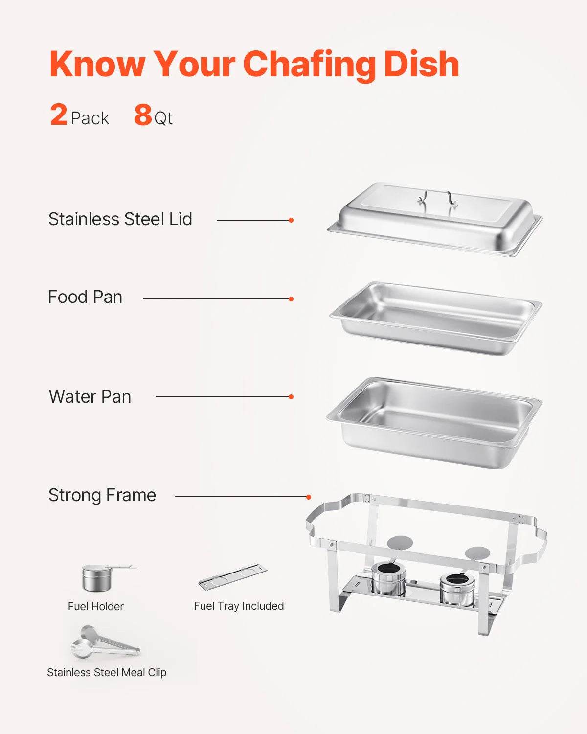 VEVOR 2 Packs Chafing Dish Buffet Set Stainless Steel Chafer Rectangle Catering Warmer Server with Lid Water Pan Party Banquets