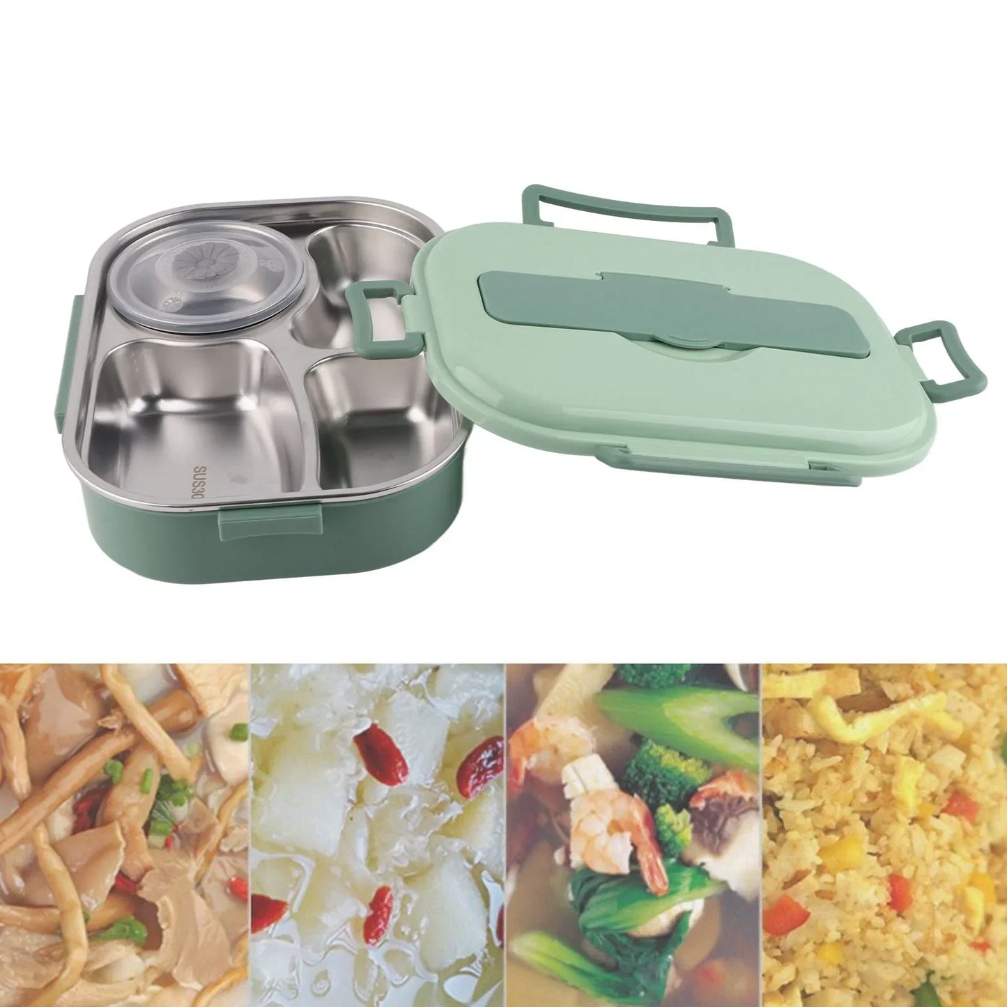 Food Storage Container Dinnerware Stainless Steel Lunch Box 4‑Grid Portable Bento Box Food Storage Container for Student Adult