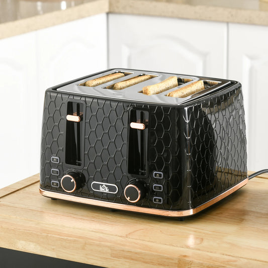 HOMCOM Toaster with 4 Slot, 7 Browning Levels, 1600W, Colourful Honeycomb