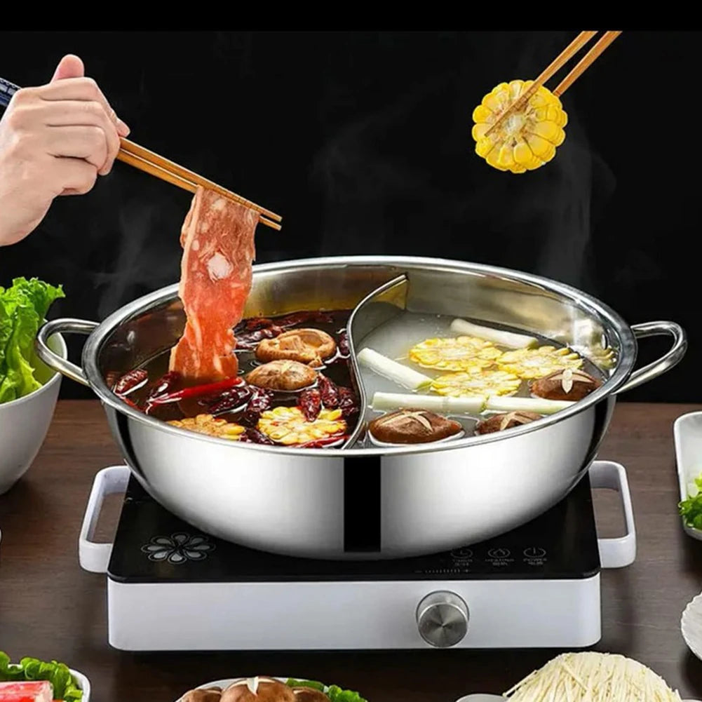 28/30cm Hot Pot Twin Divided Stainless Steel 28cm Cookware Hot Pot Ruled Compatible Double-flavor Hot Pot Cooking Erwei Hot Pot