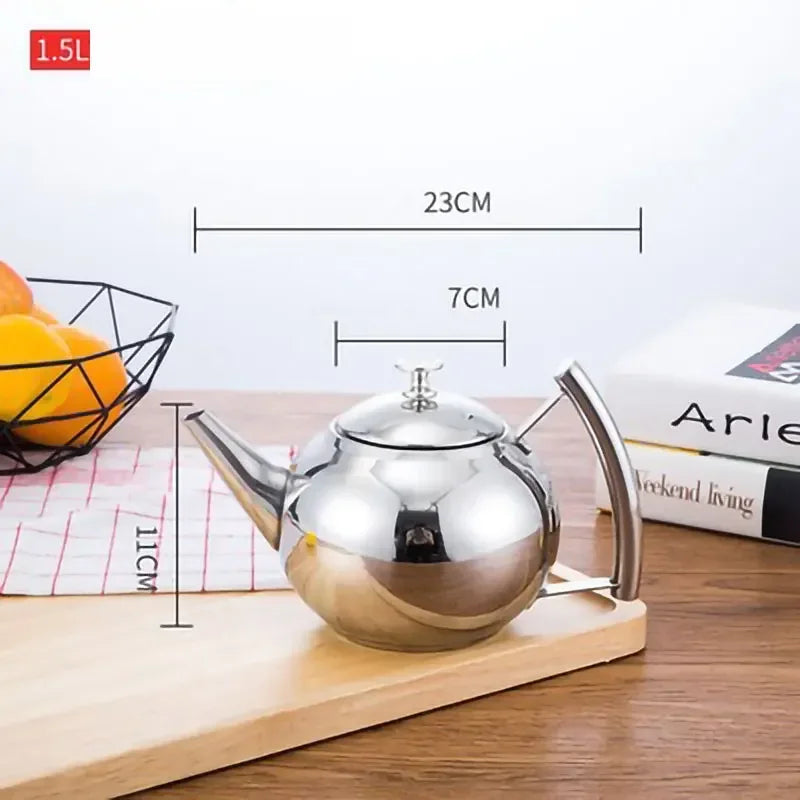 Thickened Stainless Steel 1-2L Teapot Flower Tea Kettle with Strainer Hotel Restaurant Restaurant Cook Teapot Induction Cooker