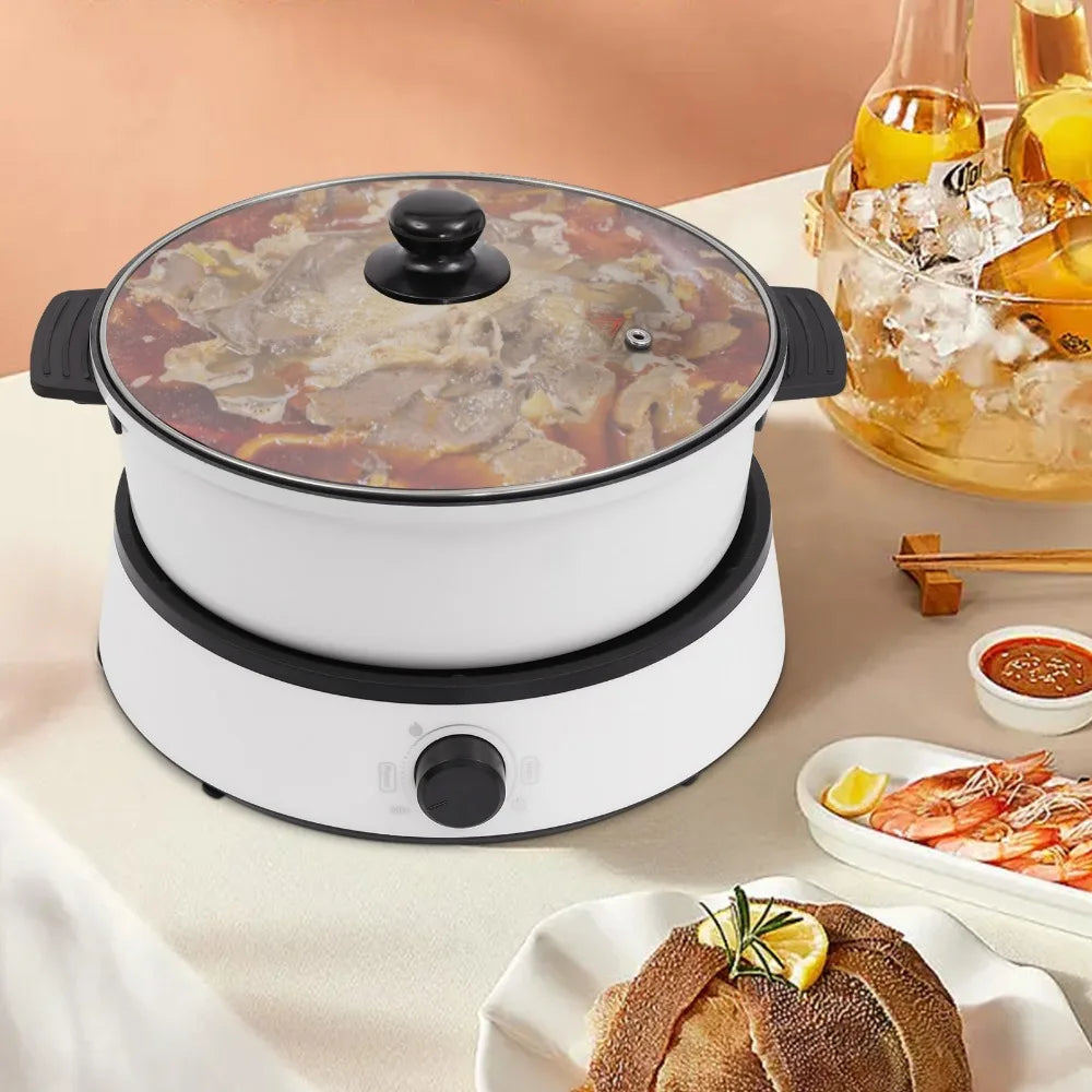 4L Electric Hot Pot Cooker Multifunctional Electric BBQ Grill Pot Separate Design Multi-Power Control for Party Family (White)