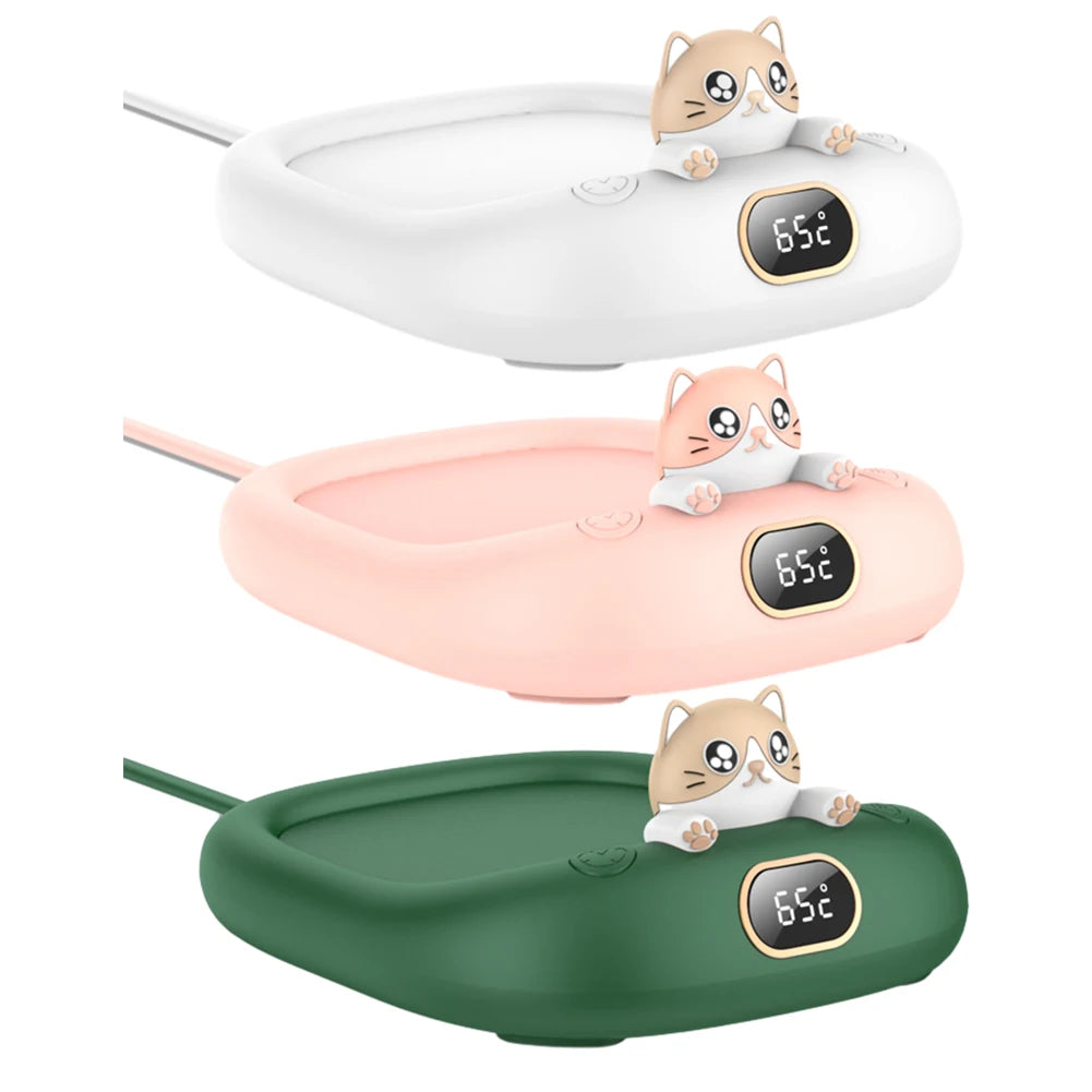 Mini Portable Cup Warmer 3Gear Coffee Mug Heating Coaster Cat ShapeSmart Thermostatic Hot Plate MilkTea Water Heating Pad Heater