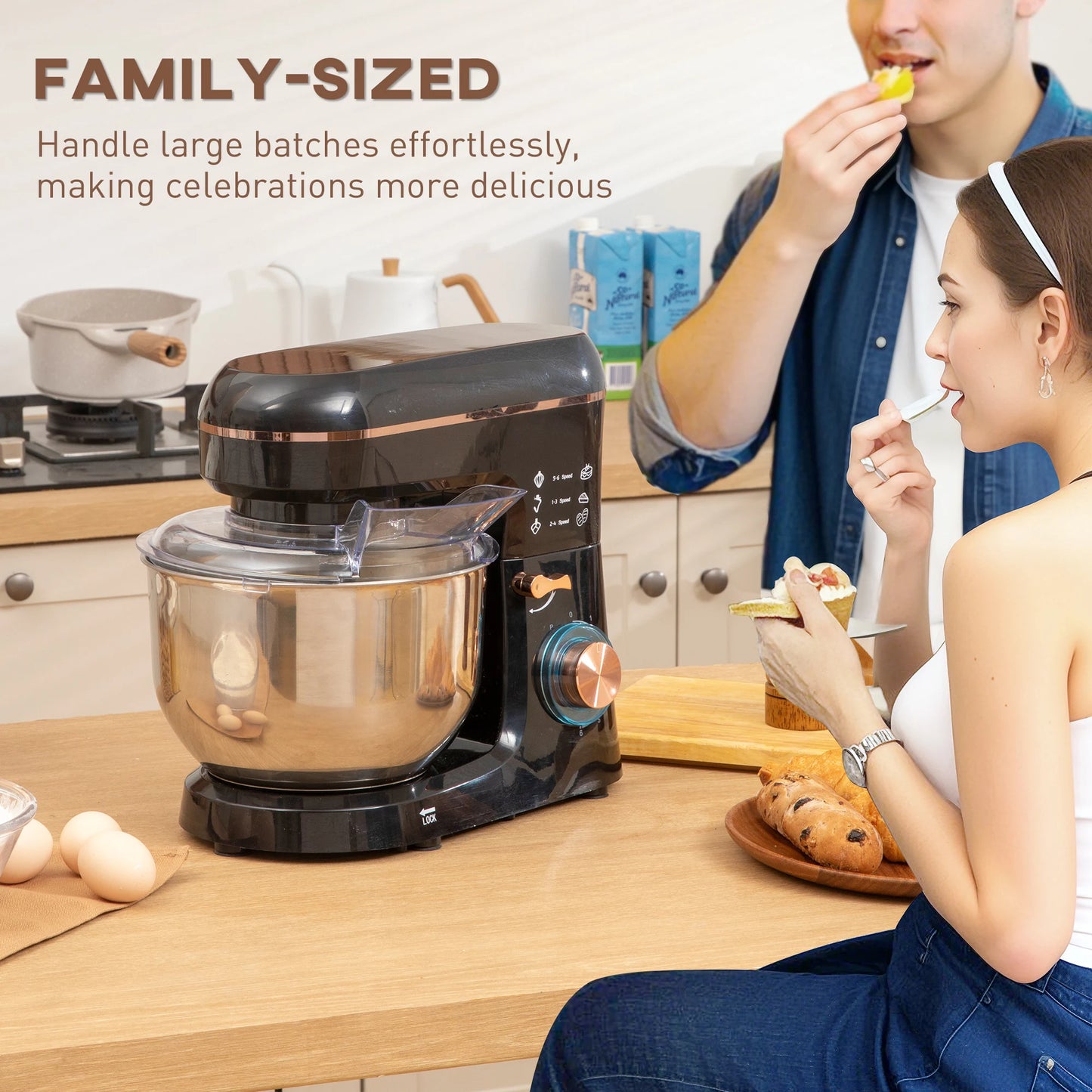 HOMCOM Electric Stand Mixer, 5L Food Mixer with Dough Hook, Whisk