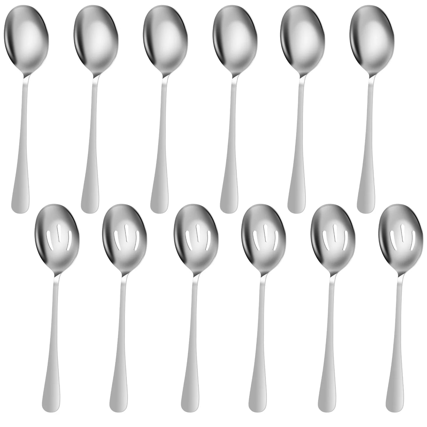 12 件套 Serving Spoons Set Includes 6 Serving Spoons and 6 Slotted Spoons Stainless Steel Buffet Spoons Dishwasher Safe Serving