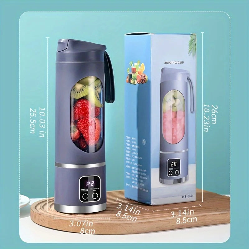 Electric Juicer, Home Ice Crusher Cup, USB Charging Wireless Portable 3-Speed Mode LED Display Juice Machine, Outdoor Walking Mu