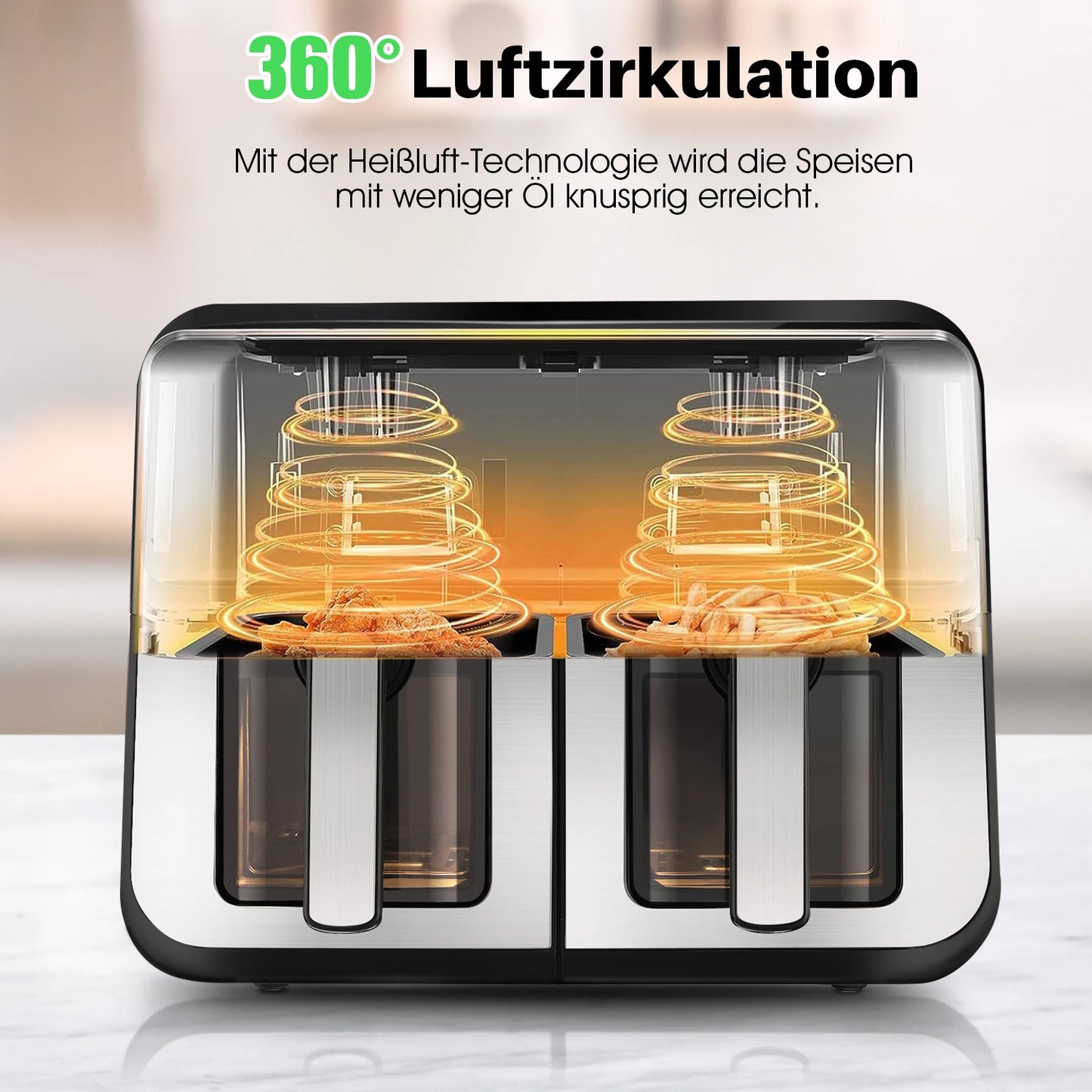 Double Basket Air Fryer 9L XXL 2400W 8 Modes Healthy Oil-Free Frying&Baking Oven 8-in-1 Air Fryer NEW