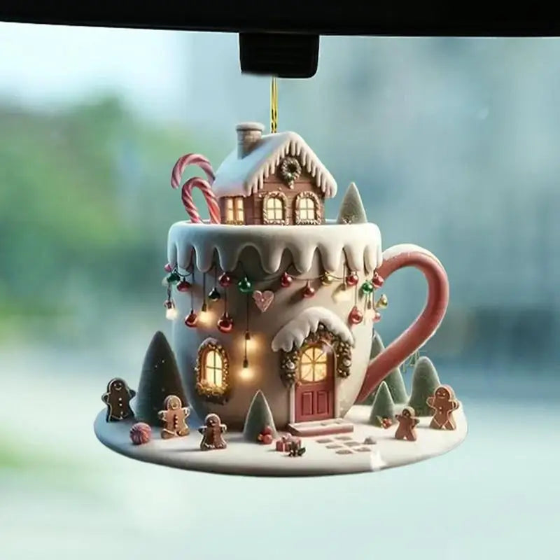 Christmas Coffee Cup Ornaments Christmas Snow Houses Chocolate Mug Pendant 8cm/3.14inch Christmas tree pendant decoration