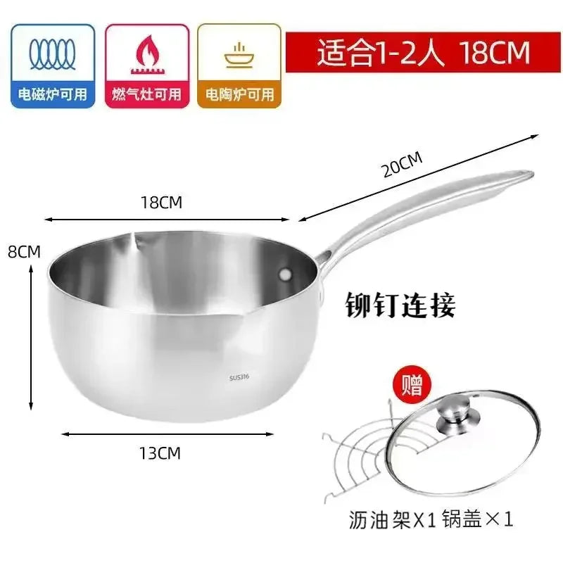 Versatile 316 Stainless Steel Pot for Home Cooking and Baby Food, Designed for Steaming, Boiling, Frying and Stir-Frying