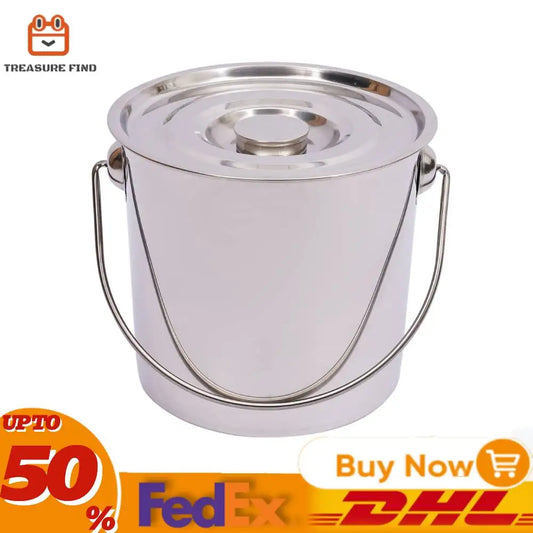 6/12/20L Stainless Steel Round Bucket with Lid Large Soup Pot for Kitchen, Industry, Medicine, Gastronomy and Private