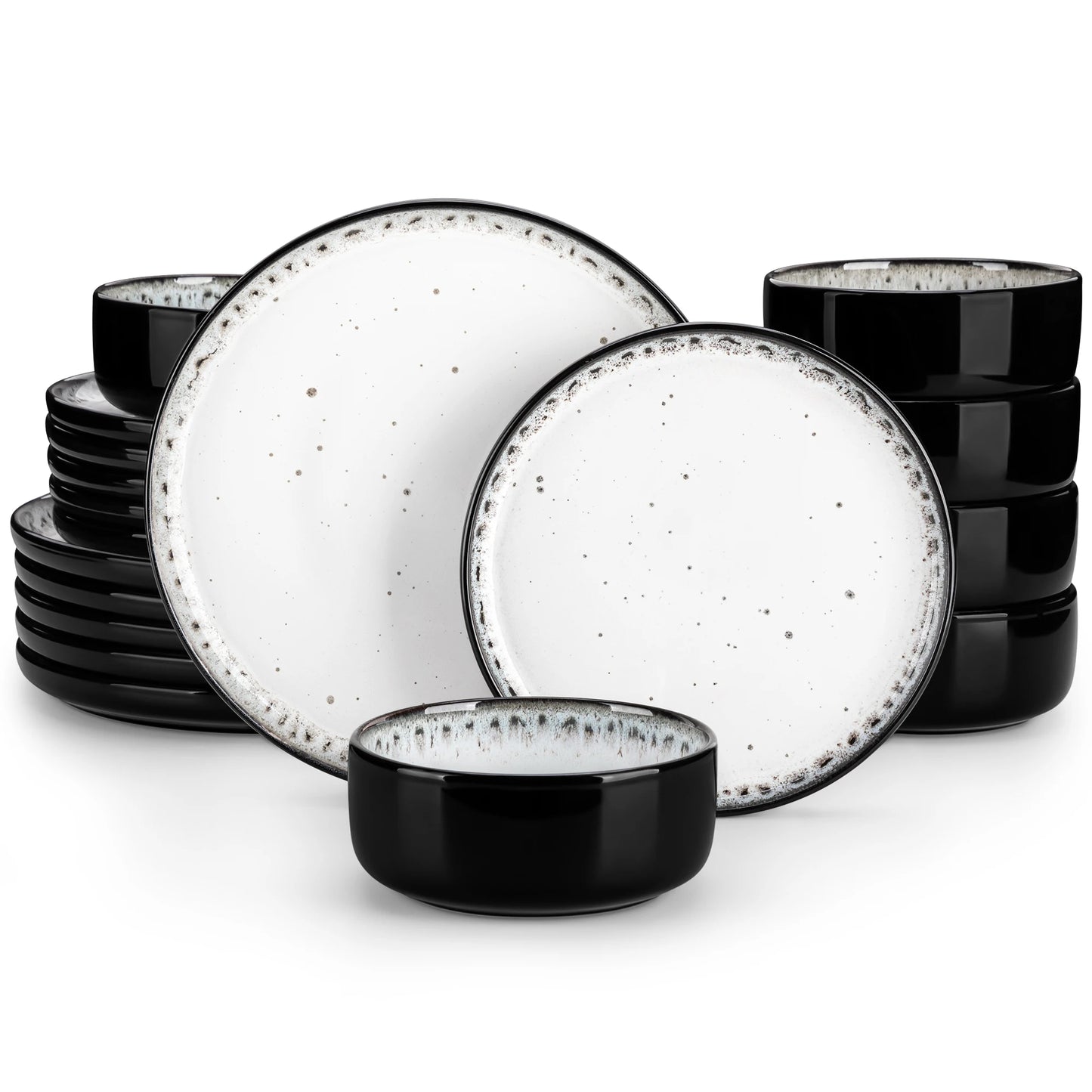 vancasso 18/36 Piece White black Ceramic Plate Sets Mediterranean Stoneware Dinner Set with 6PCS Dinner Plate/Dessert/Bowl/Soup