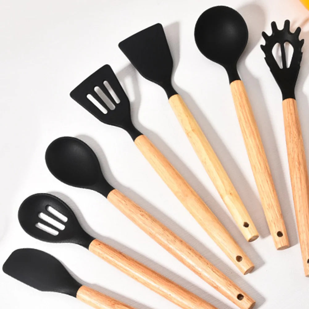 12Pcs Kitchen Utensil Set Silicone Spatula Set with Holder Non-Stick Spatula Set Spatula Spoon Brush Whisk Kitchen Supplies