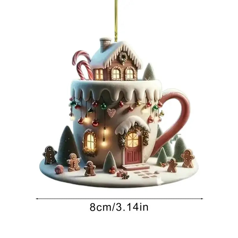 Christmas Coffee Cup Ornaments Christmas Snow Houses Chocolate Mug Pendant 8cm/3.14inch Christmas tree pendant decoration