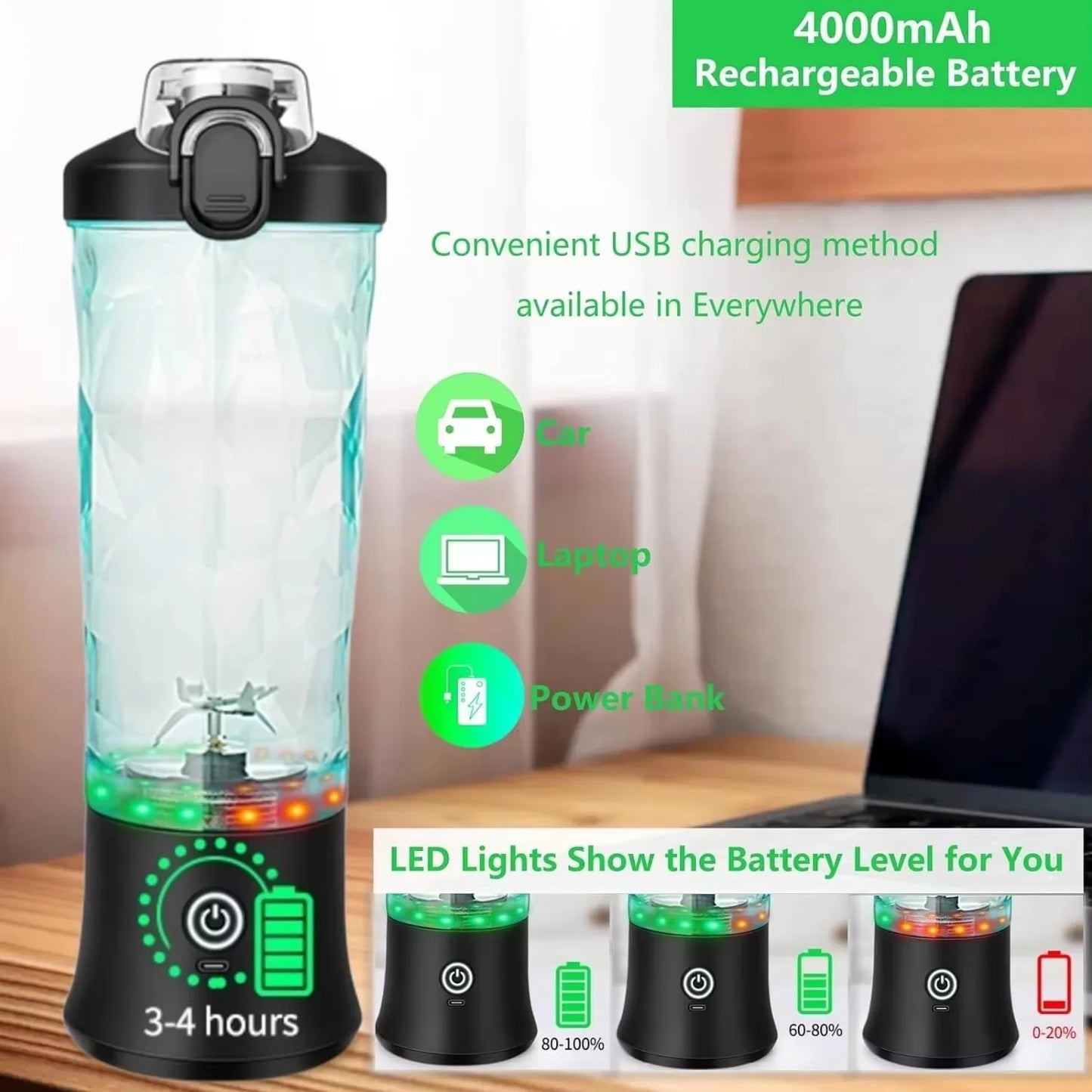 Electric Portable Juicer Mixer 600ml Mini Electric Juicer USB Rechargeable Fresh Fruit Machine Milkshake Smoothie Blender Mixing