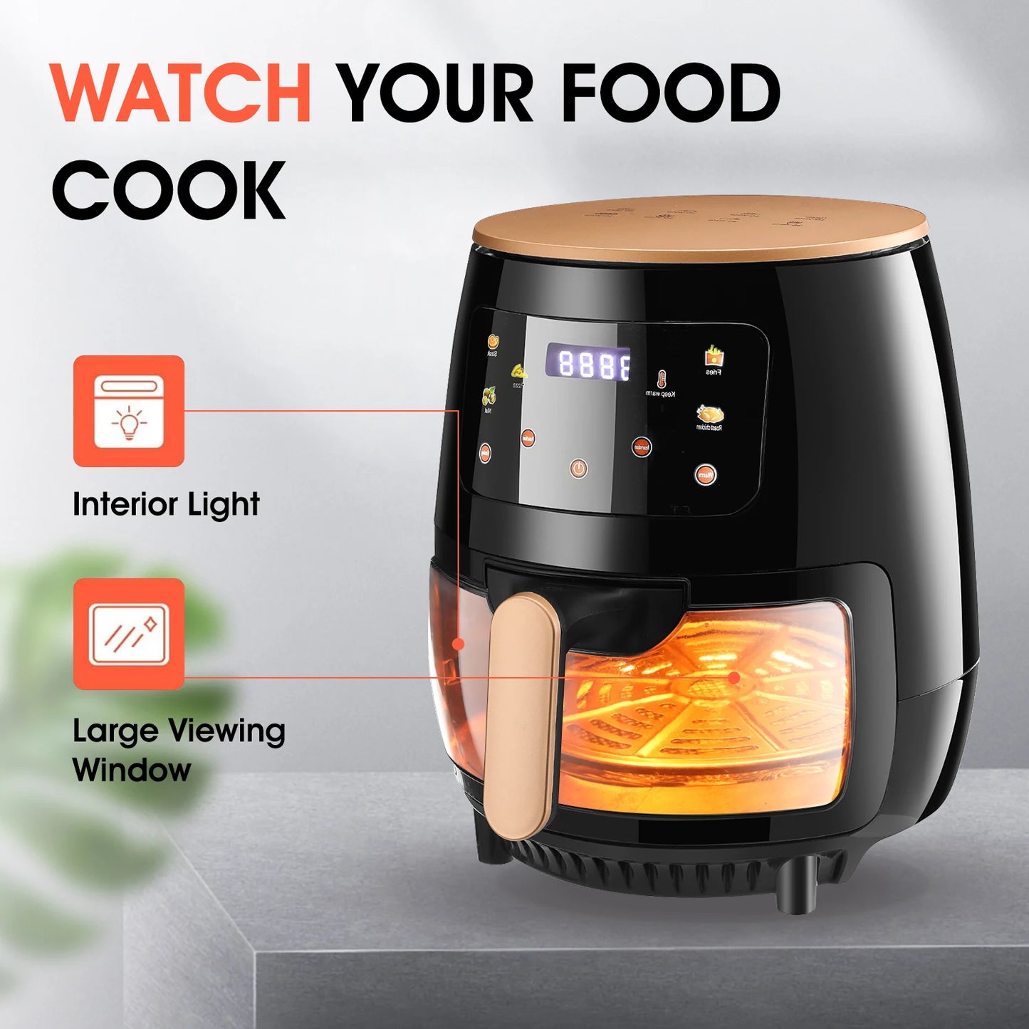 Air Fryer, 6QT Airfryer Oven with Viewing Window Oilless Cooker with Digital Display 6 Cooking Presets Dishwasher Safe black