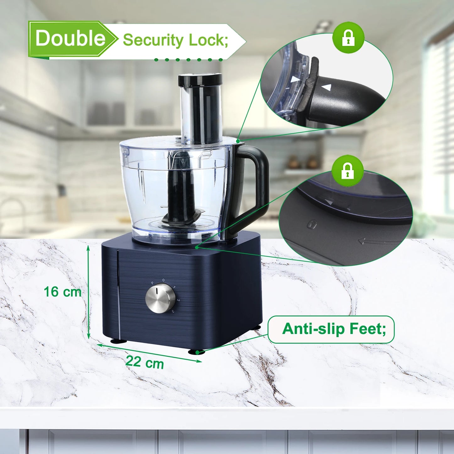 11-in-1Multifunctional Food Processor 1100W 3 Speed+Pulse Large Capacity Easy Clean BPA-Free Blender for Ice Smoothies Nuts Blue
