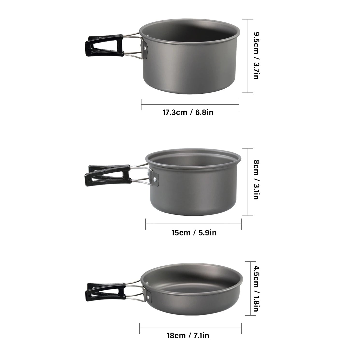 Camping Cookware Set Pot Frying Pan Non-stick Lightweight Stackable Storage Bag Suitable for 2-3 Person Outdoor Utensils