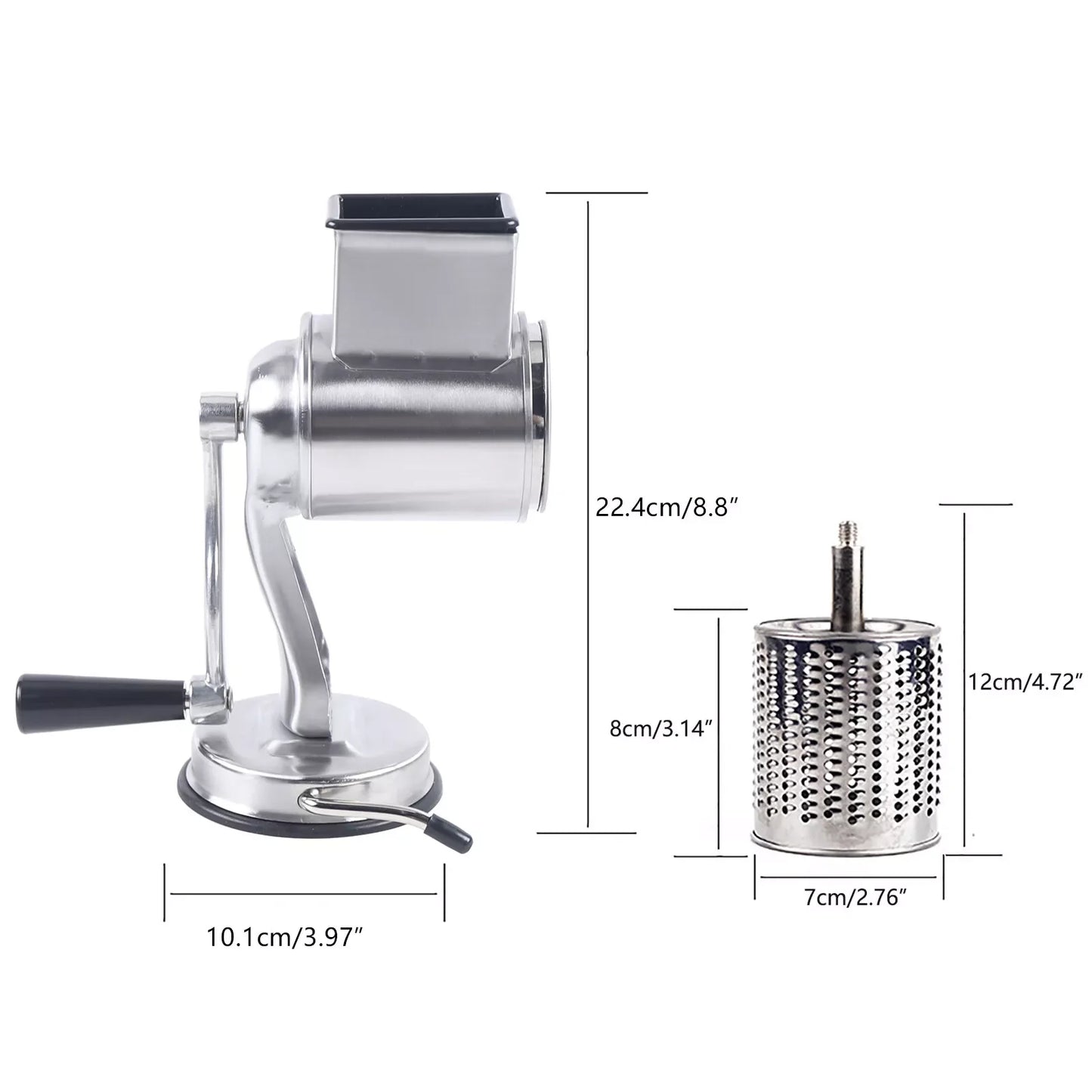 Manual Food Grater Kitchen Rotary Drum Slicer Shredder w/5 Stainless Steel Blade